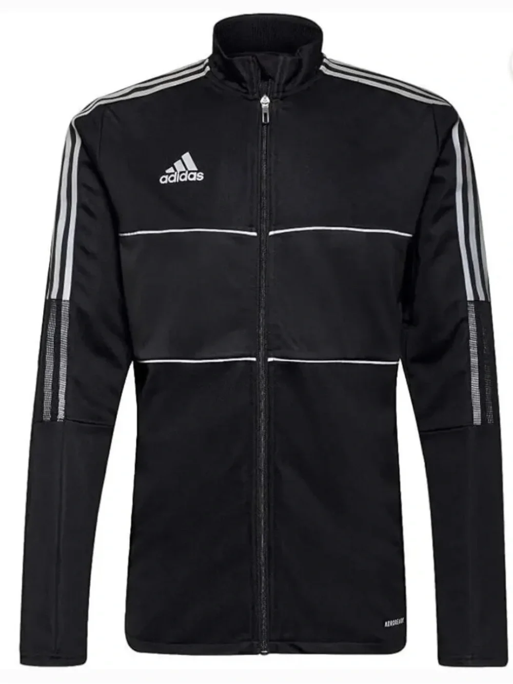 adidas Black Full-Zip Performance Jacket with White Stripes